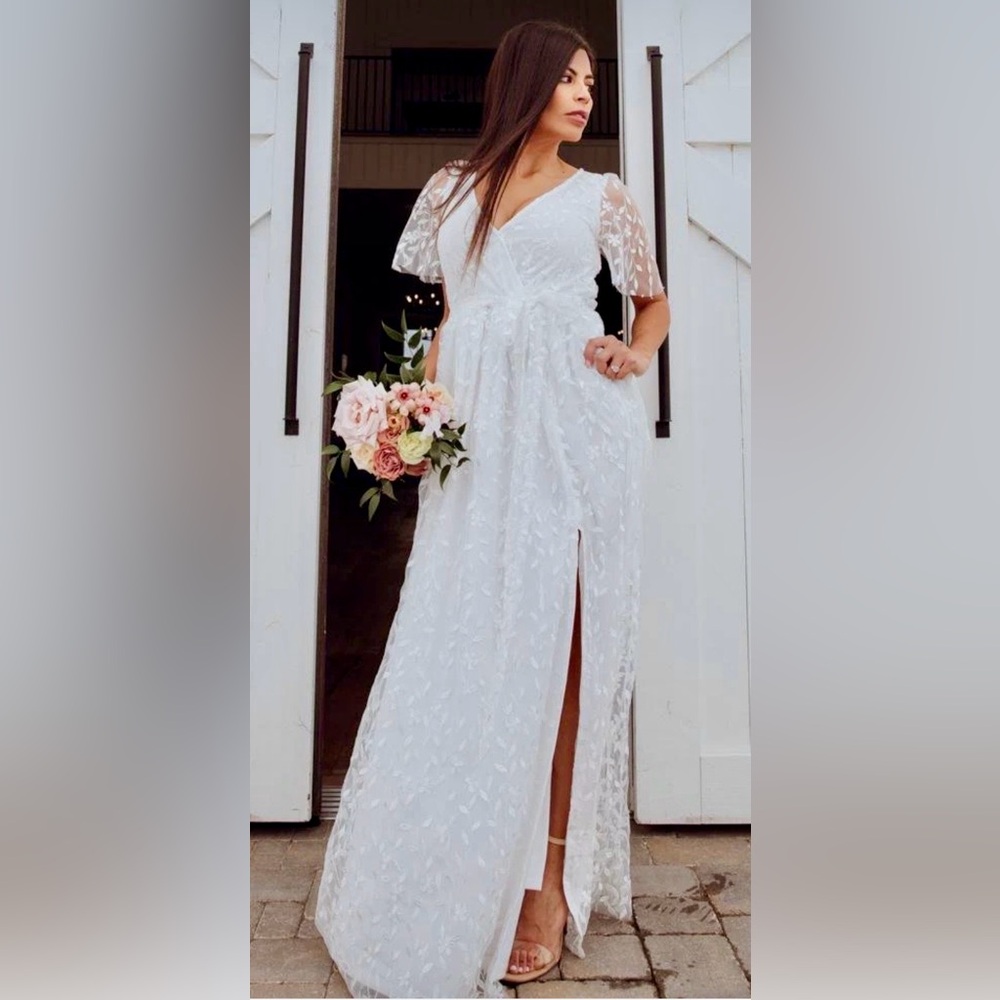 Baltic Born Short Flutter Sleeve Marseille White Embossed Maxi Dress